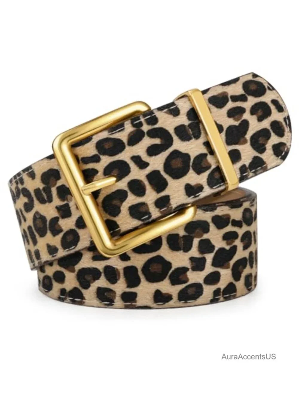 Wide Suede Belt with Gold Buckle Chunky Fashion Waist Belt